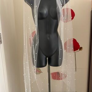 Pearl-Embellished Sheer Wedding Veil